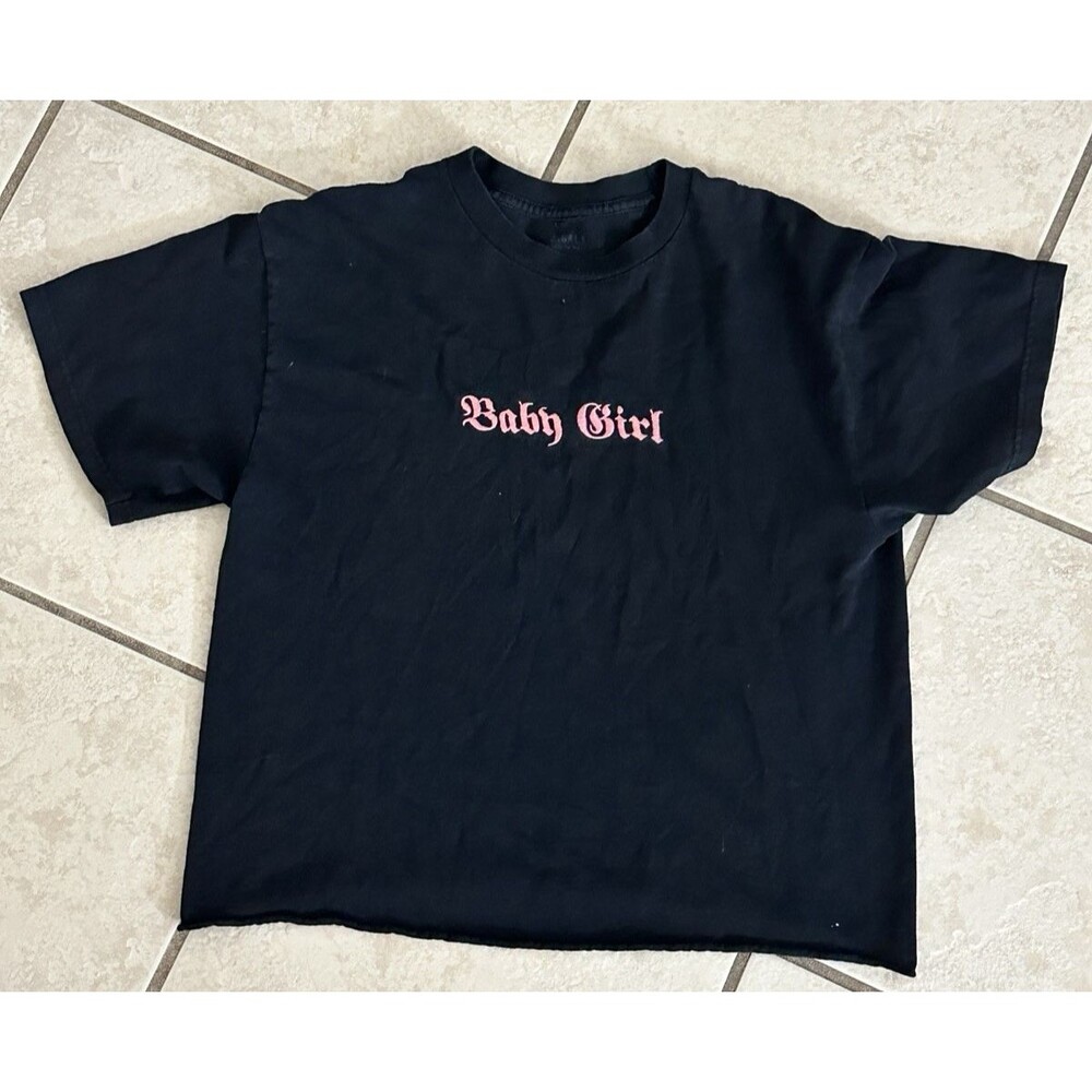 Baby Girl Short Sleeve Cropped Boxy T-Shirt Womens Black S Small
